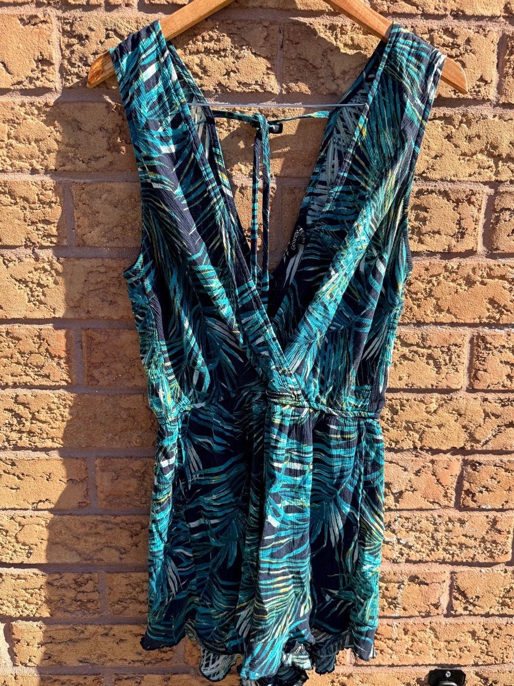 4/$25 • George Tropical Teal & Black Sleeveless Romper